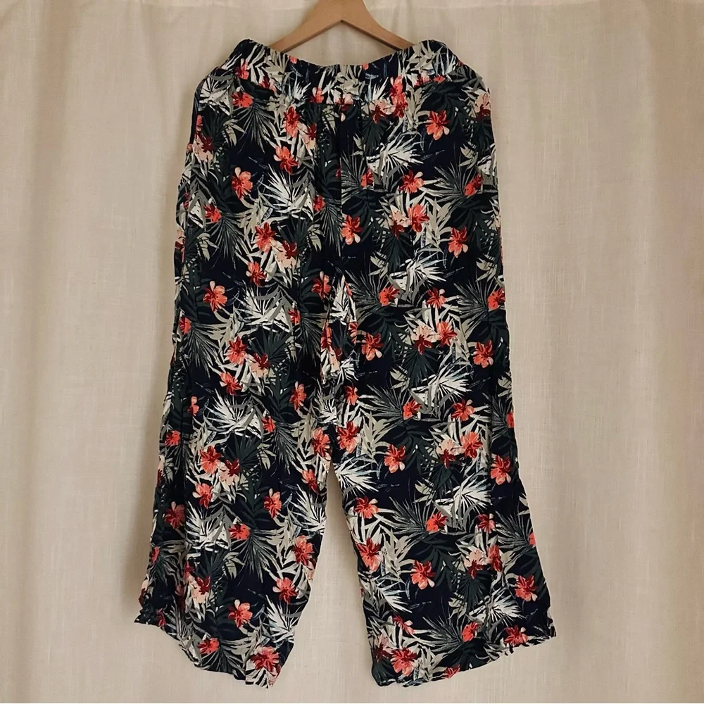 Cacique Navy Tropical Floral Pajama Pants with Coral Flowers